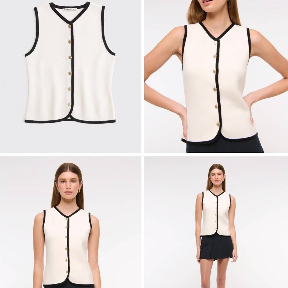 Abercrombie & Fitch The A&F Mara Crew Sweater Vest Black White Medium